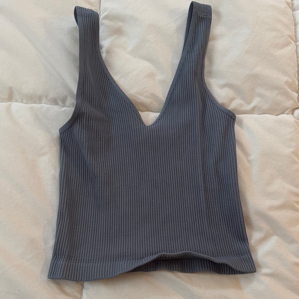 Nikibiki Ribbed Deep V-Neck Tank Top - Dark Gray
